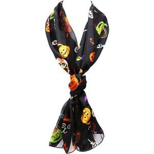 Women's Halloween Fun Print Lightweight Fashion‎ Scarf Trick OR Treat Black